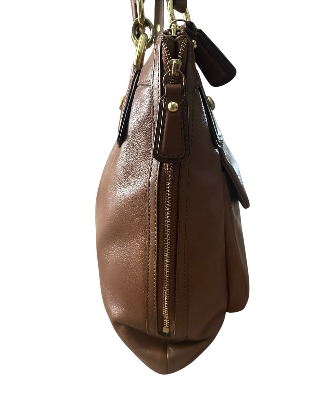 Coach Kristen Leather Shoulder Bag Tote Brown Brass Hardware Expandable Sides - Picture 5 of 11